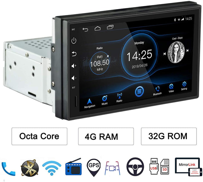 LEXXSON 1 Din Android Car Stereo Android 8.1 Octa Core 4GB RAM Head Unit with Nav Bluetooth WIFI Support DAB+ RDS GPS USB SD Mirror Link, with 7 inch Touch Screen (No Flip Out screen) - lexxson official store