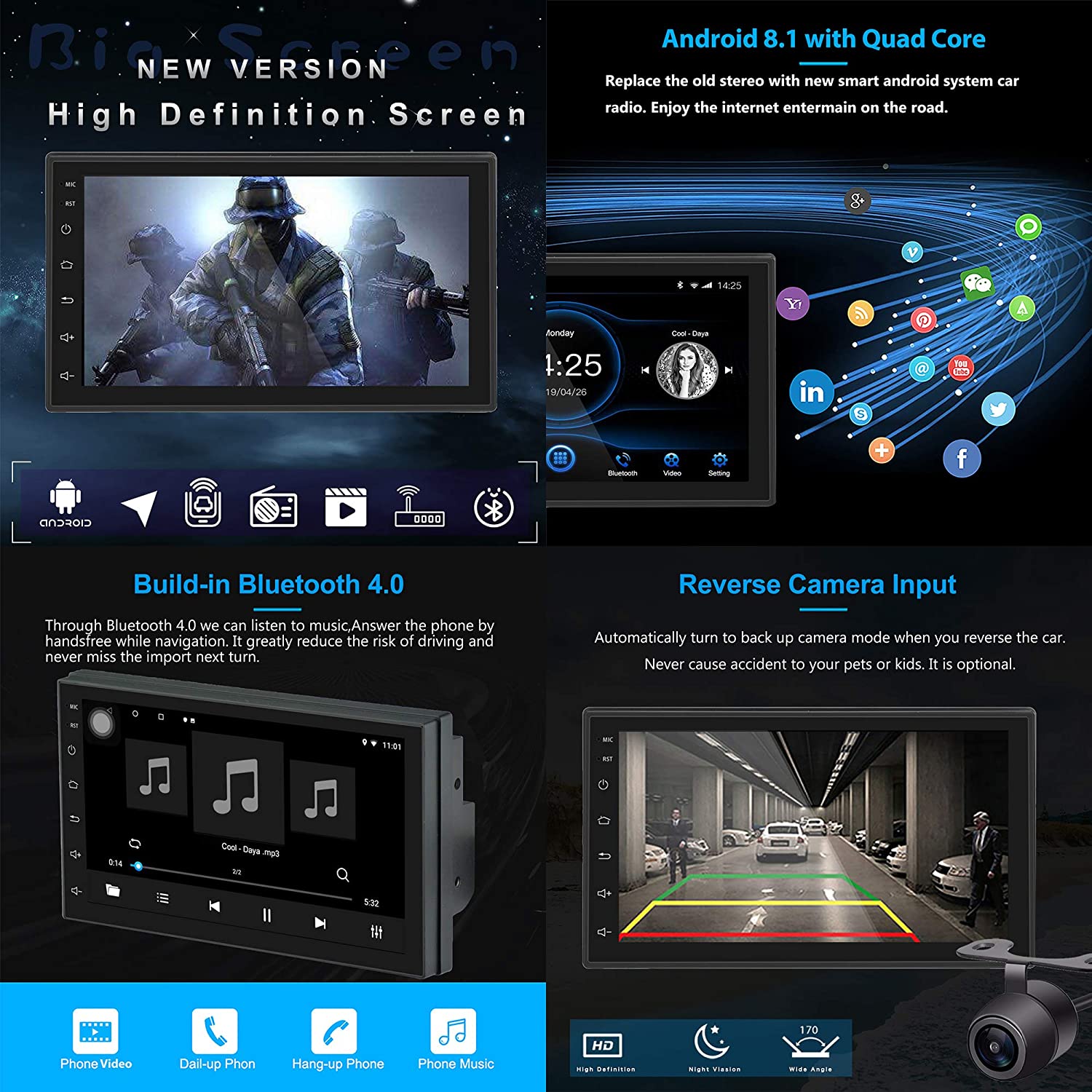 2 DIN Car Stereo, Touchscreen Android Multimedia