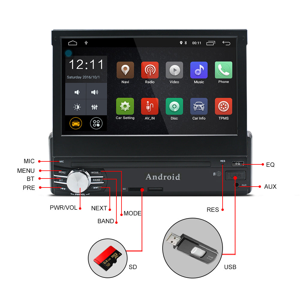 1Din Android 8.0 7in Car Stereo Radio GPS Bluetooth Wifi USB Multimedi –  LEXXSON® official store